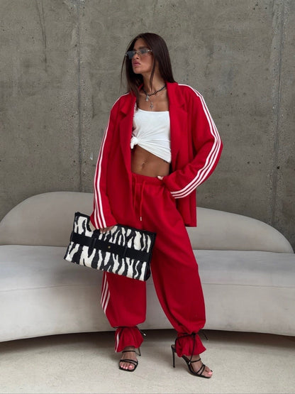 Women's Oversized Track Jacket Wide Leg Pants Matching Set