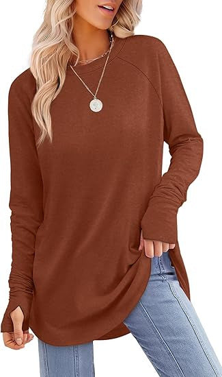 Women's Oversized Raglan Thumb Hole Long Sleeve Tunic Top