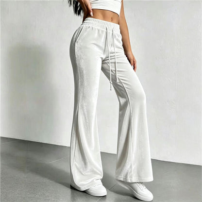 Women's Velvet High Waist Flare Pants Drawstring Casual