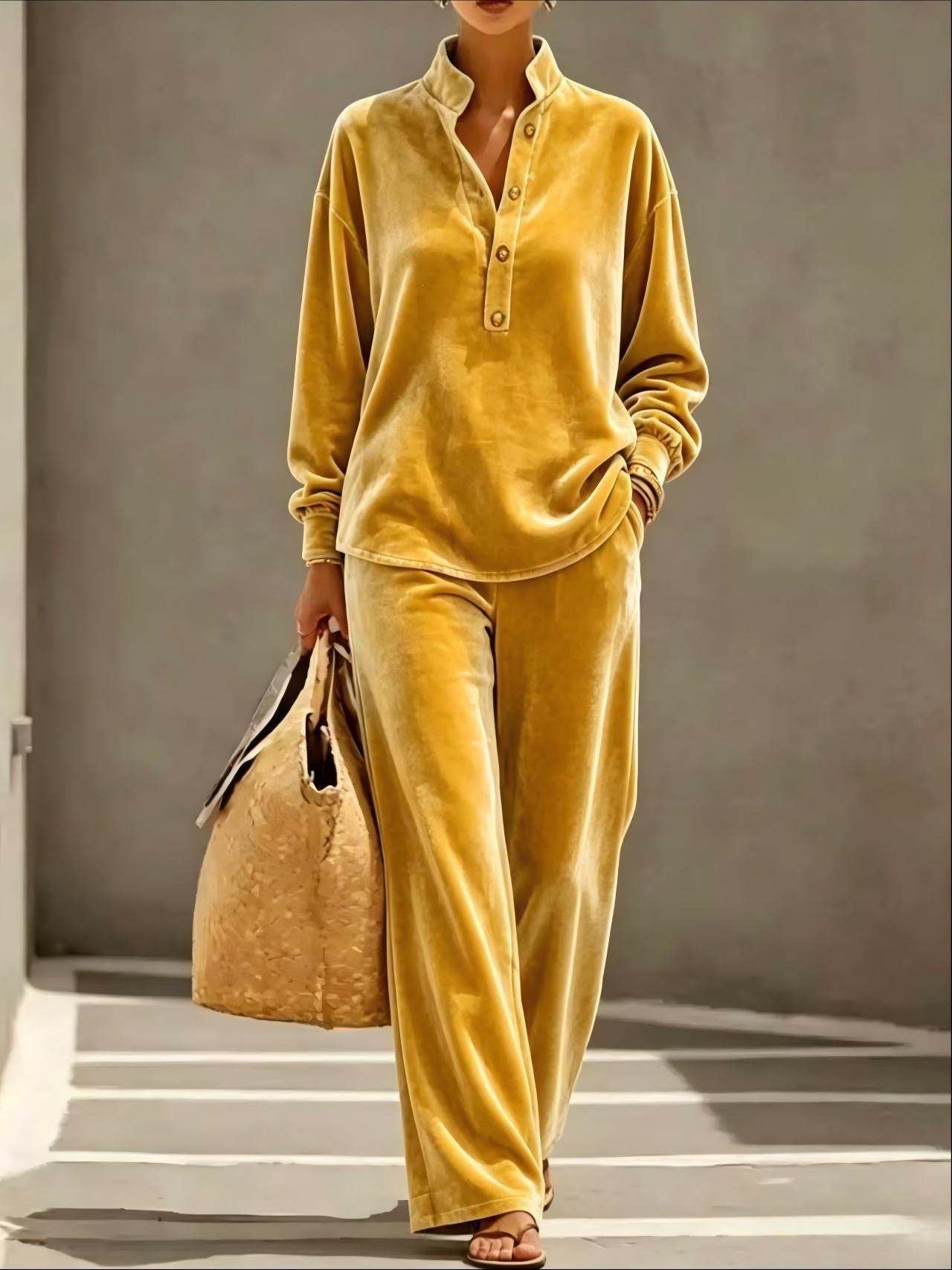 Women's Velvet Two Piece Lounge Set Top and Pants