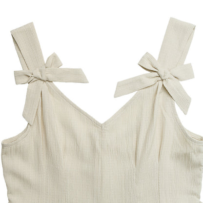 French Bow Strap High Waist Wide Leg Sleeveless Romper Women