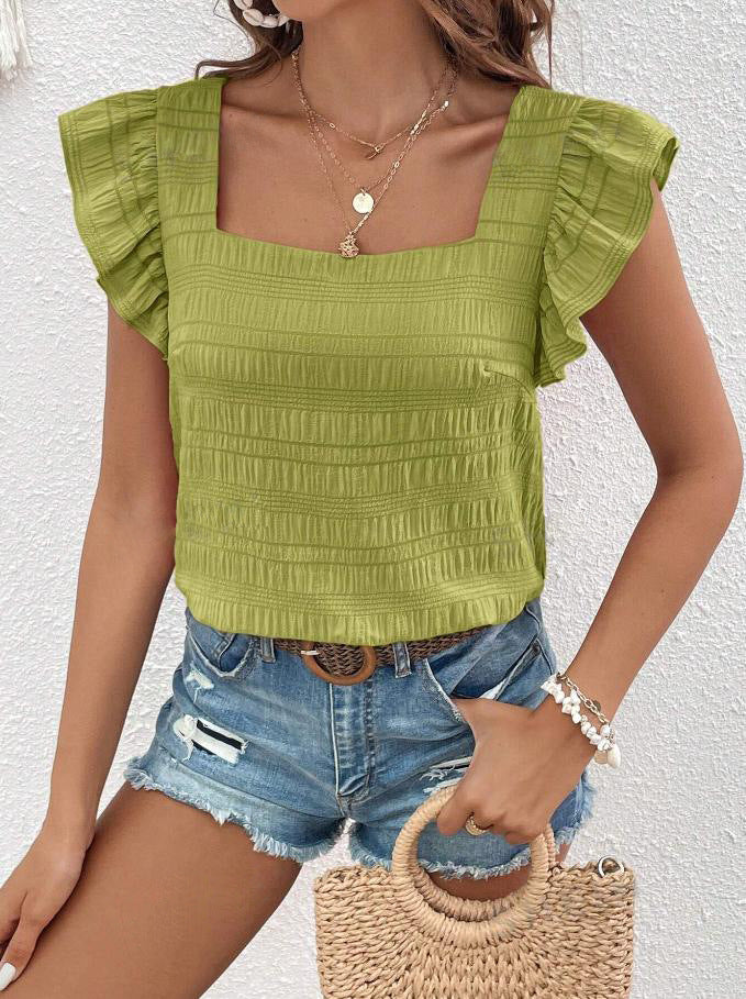 Women’s Square Neck Ruffle Sleeve Smocked Summer Top