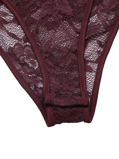 Floral Lace Tie Front Bell Sleeve Sheer Bodysuit