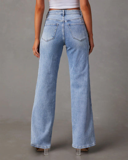 Women's Patchwork Wide Leg Jeans Loose Denim Pants