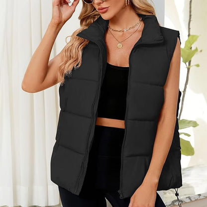 Women's Quilted Puffer Vest Stand Collar Sleeveless Jacket