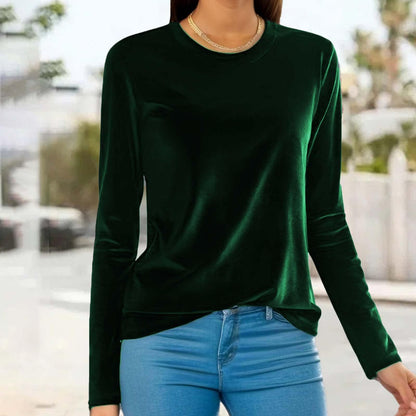 Women's Velvet Long Sleeve Crew Neck Top