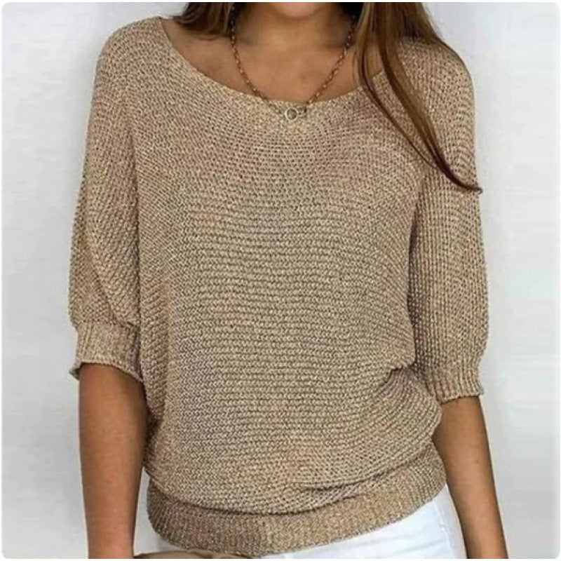 Women's 3/4 Sleeve Crew Neck Knit Sweater Top