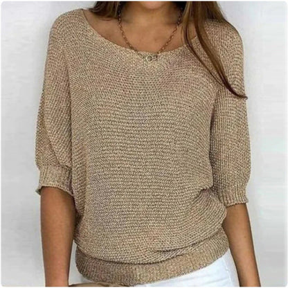 Women's 3/4 Sleeve Crew Neck Knit Sweater Top