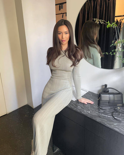 Women's Ribbed Knit Long Sleeve Bodycon Maxi Dress
