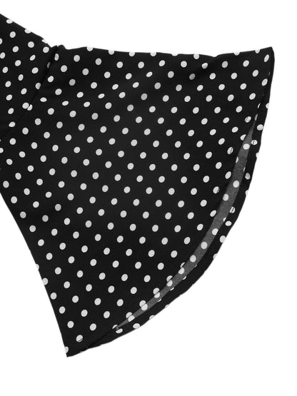 Black Polka Dot Maxi Dress Bell Sleeve Tie Back A-Line