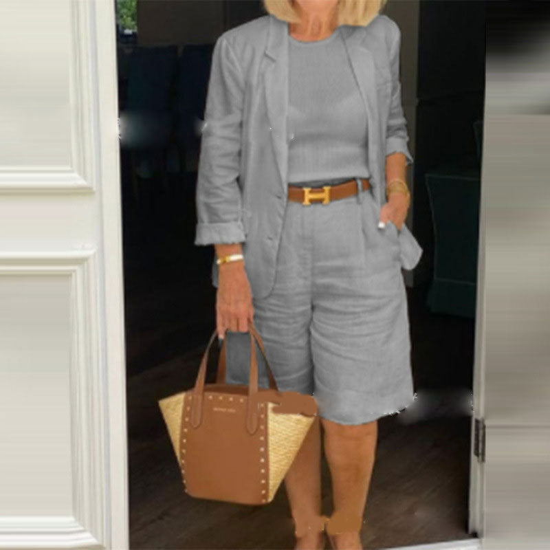Women's Linen Blazer Bermuda Shorts Matching Set