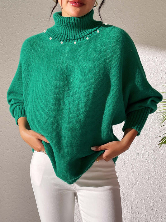 Women's Bottoming Shirt Solid Color Simple Beaded Turtleneck Sweater