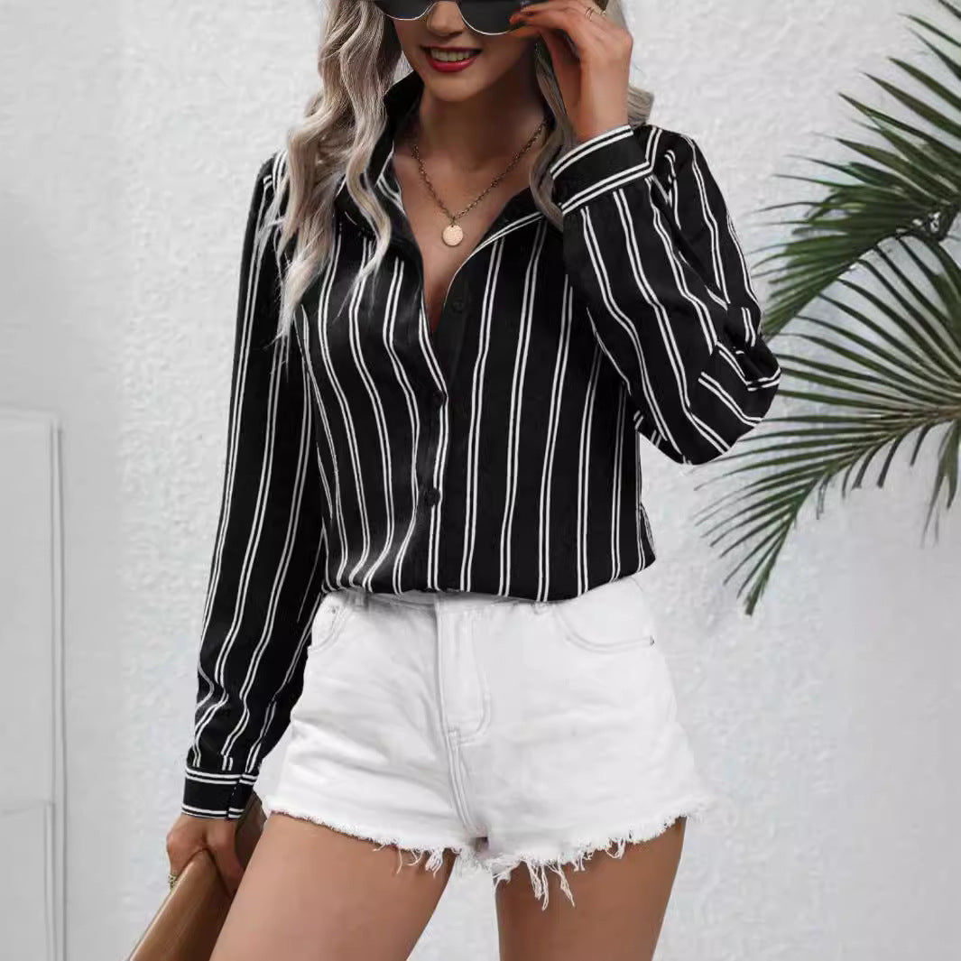 Women's Striped Long Sleeve Business Casual Shirt