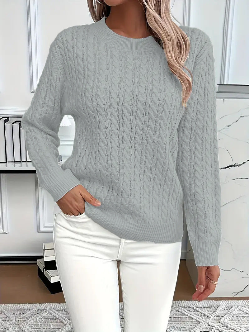 Women's Classic Cable Knit Crew Neck Sweater