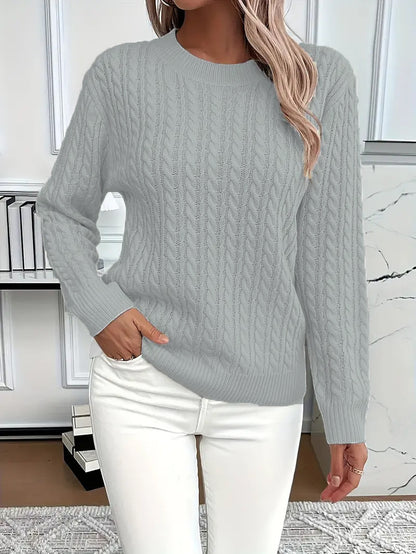 Women's Classic Cable Knit Crew Neck Sweater