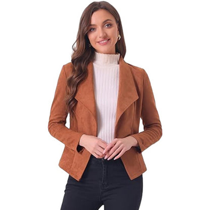Women's Faux Suede Open Front Cropped Blazer Jacket