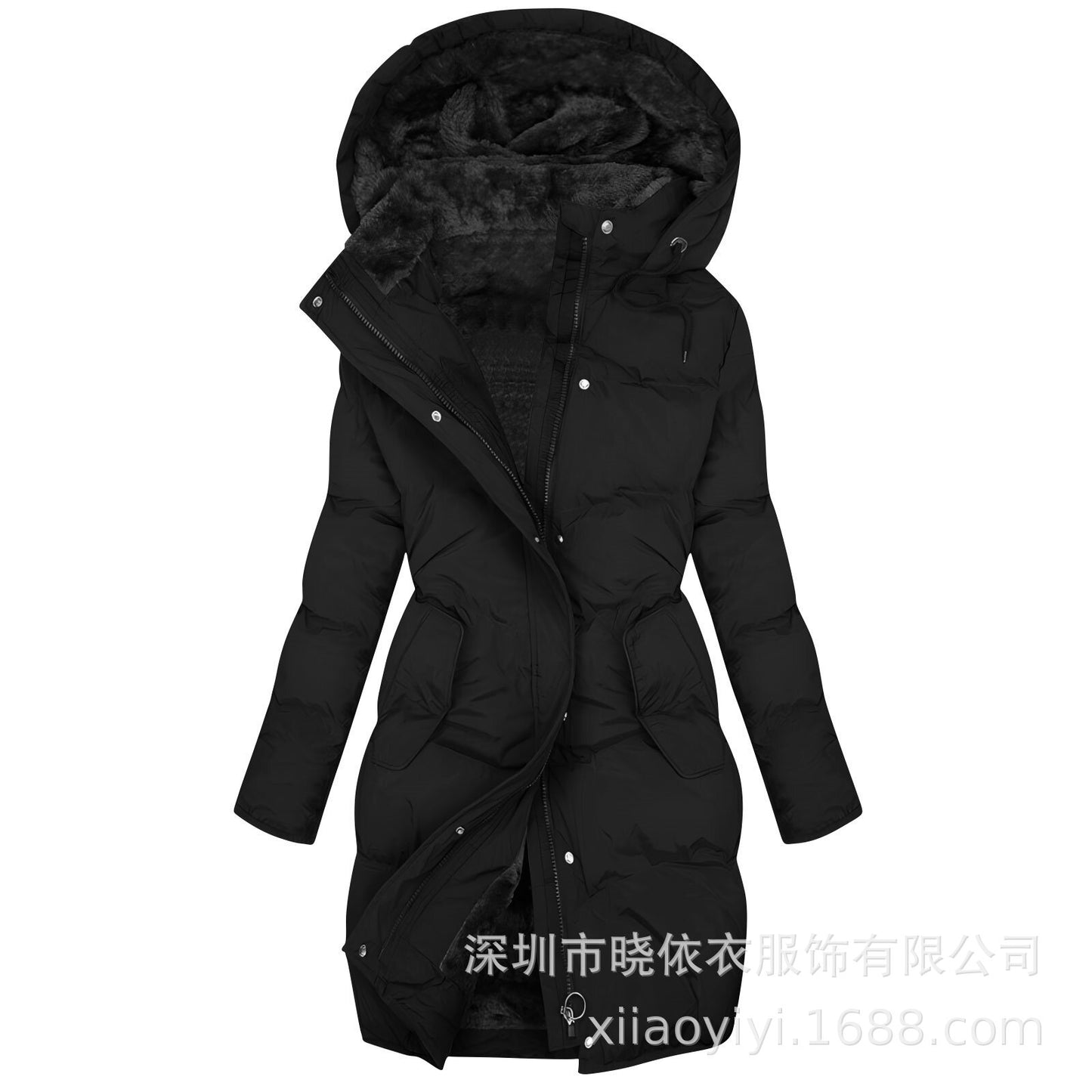 Women's Long Hooded Fur Trim Puffer Coat