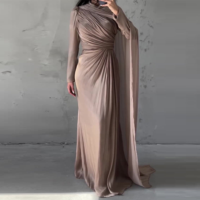 Women's Ruched Long Sleeve Bodycon Maxi Dress