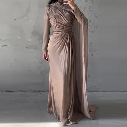 Women's Ruched Long Sleeve Bodycon Maxi Dress