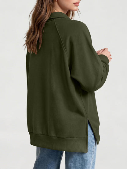 Women's Oversized Collared Button Pullover Sweatshirt