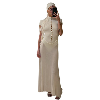 Mock Neck Cutout Bodycon Maxi Dress Short Sleeve