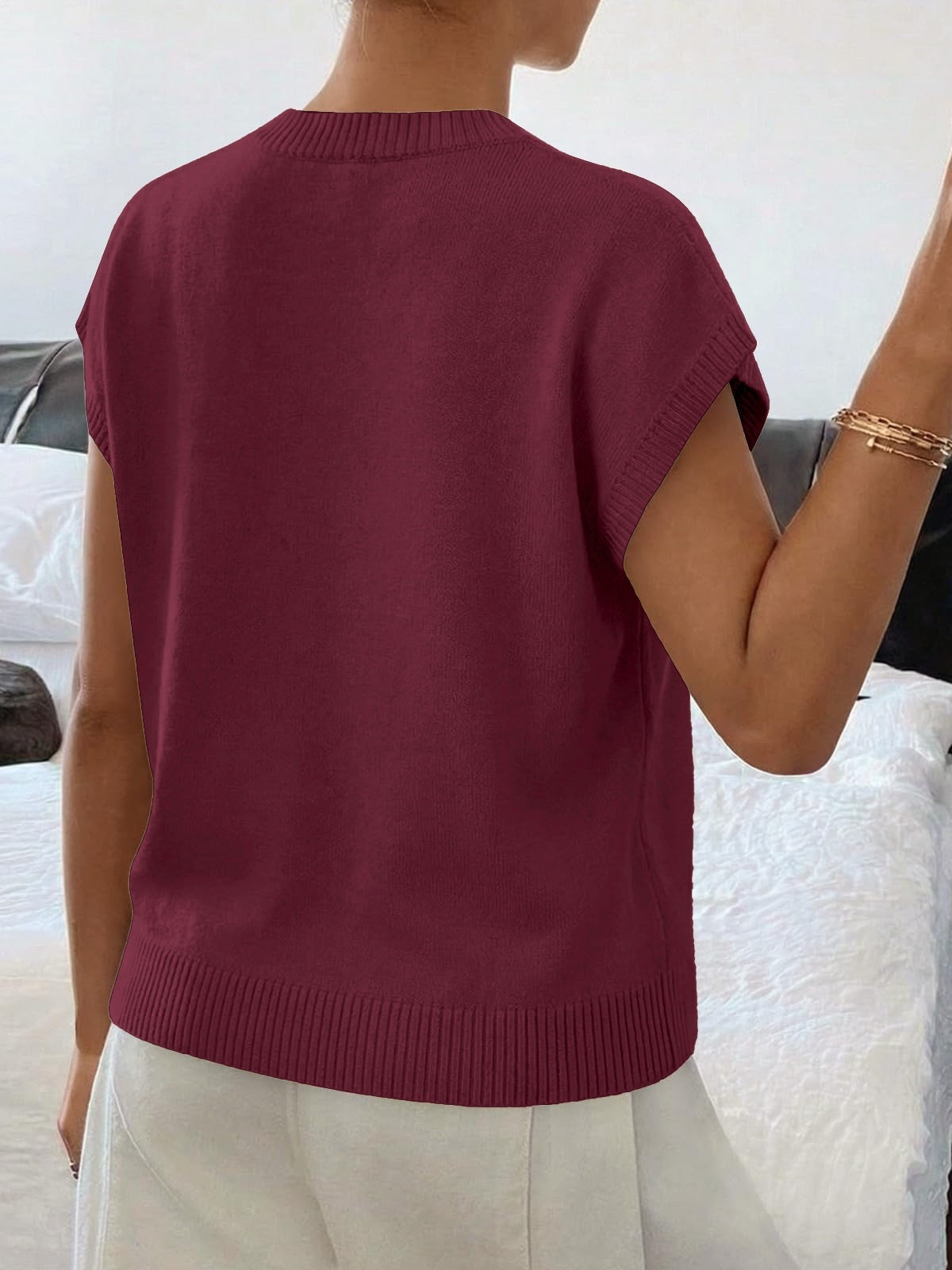 Floral Knit Sweater Short Sleeve Textured Summer Top
