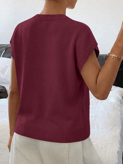 Floral Knit Sweater Short Sleeve Textured Summer Top