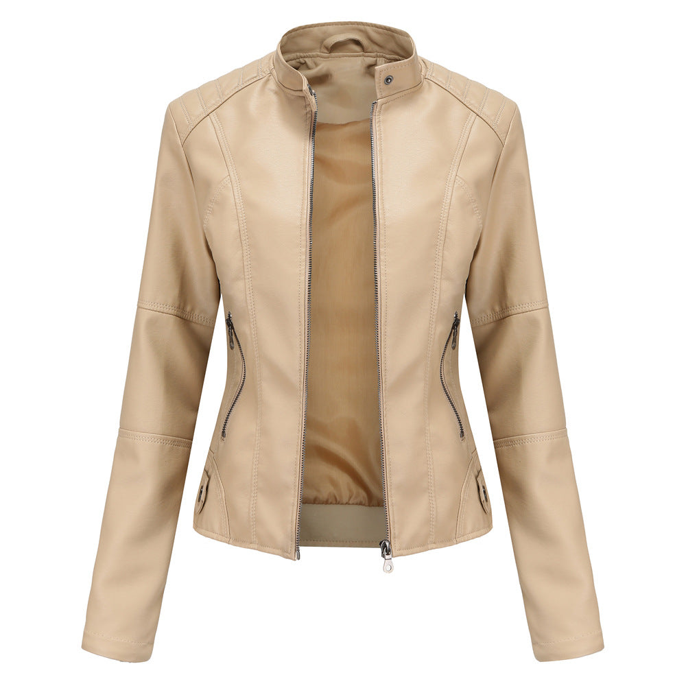 Women's Faux Leather Moto Jacket Slim Fit Zip Up