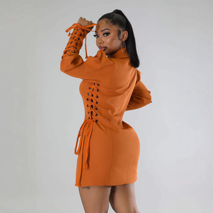 Women's Lace Up Puff Sleeve Blazer Dress Cinched Waist