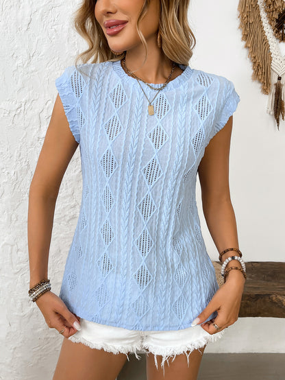 Women's Jacquard Sleeveless Top – Casual Summer Tank Blouse