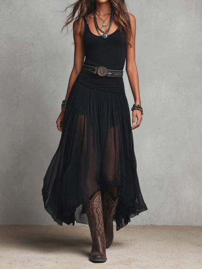 Women's Sleeveless Mesh Maxi Dress Scoop Neck Summer