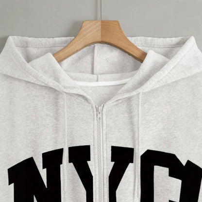NYC Letter Graphic Zip Up Hoodie Sweatshirt