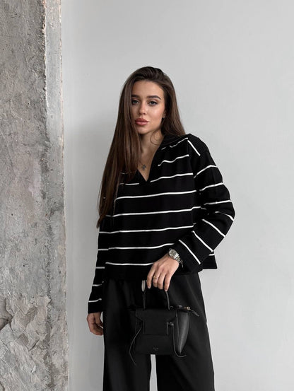 Women's Oversized Striped V-Neck Knit Sweater