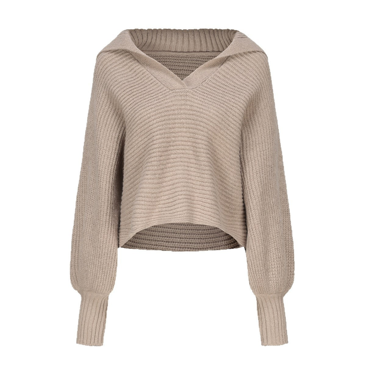 Chunky Knit Collared Balloon Sleeve Sweater