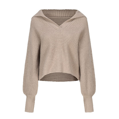 Chunky Knit Collared Balloon Sleeve Sweater