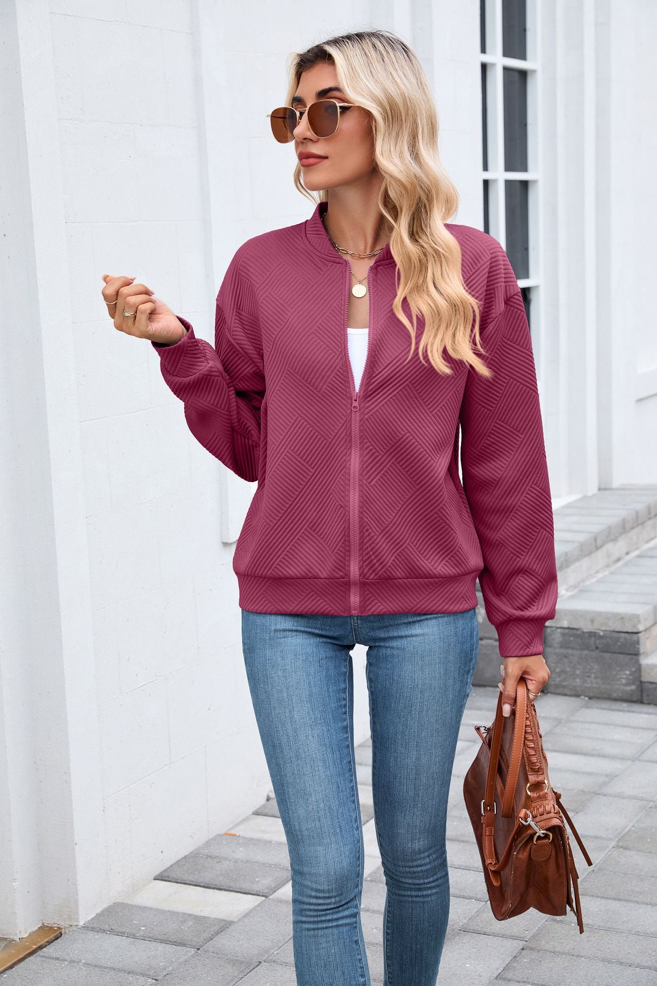 Women's Casual Zip Up Sweatshirt Jacket Long Sleeve Quilted