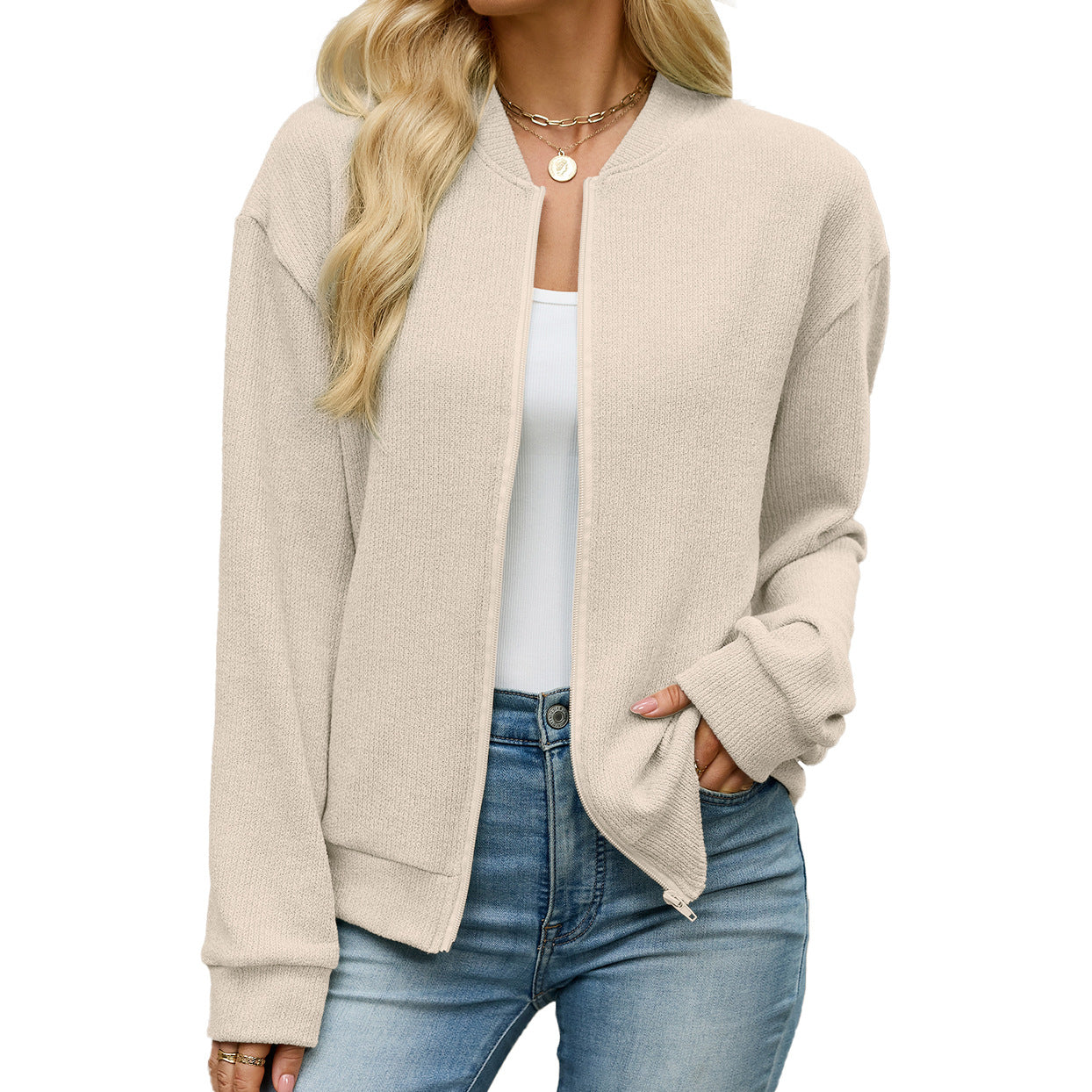 Women's Oversized Zip Up Jacket Casual Long Sleeve