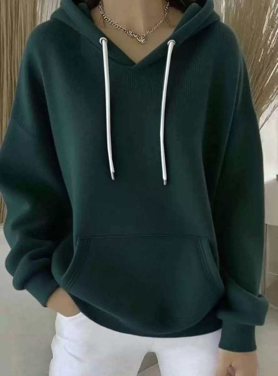 Women's Solid Drawstring Hoodie Long Sleeve Pullover