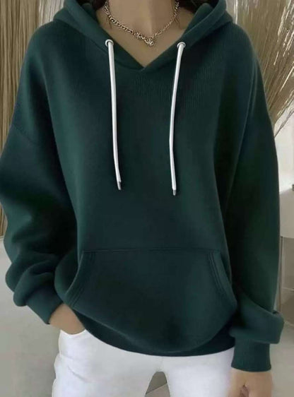 Women's Solid Drawstring Hoodie Long Sleeve Pullover