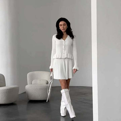 Women's Ribbed Knit Peplum Cardigan & Skirt Set