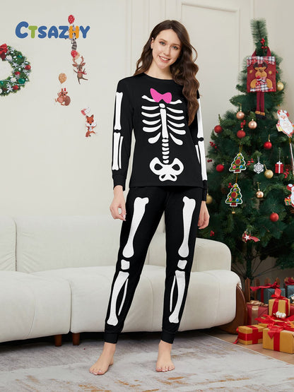 Skull Bow Halloween Parent-Child Dress Printed Pajamas