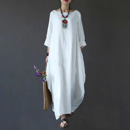 Women's Casual Loose Maxi Dress Long Sleeve Ruffle Hem Solid