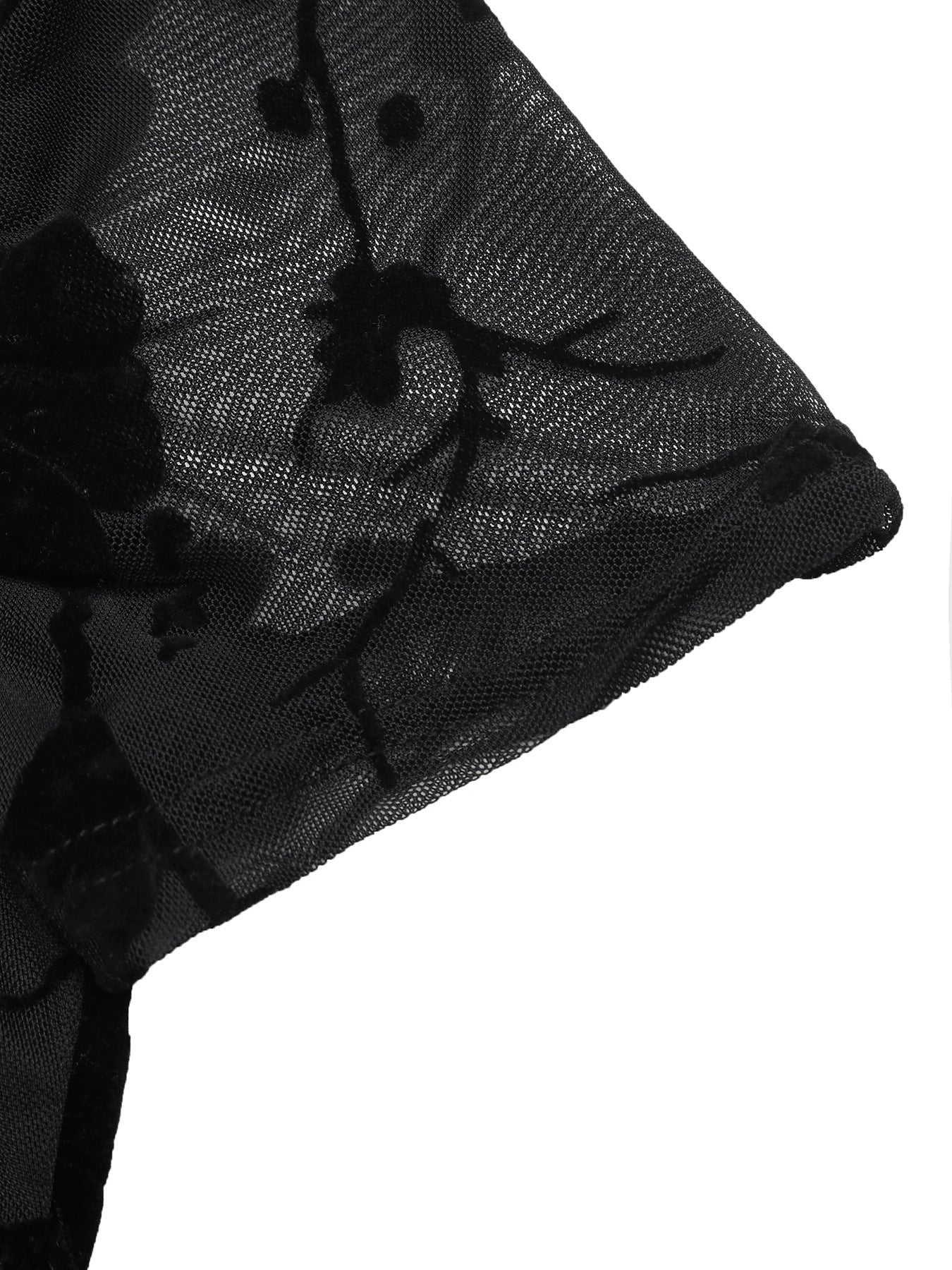 Sexy Chinese Style Sheer Mesh Flocked Cut-Out Top