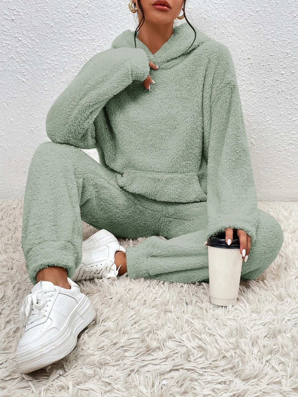 Women's Sherpa Hoodie Jogger Lounge Set