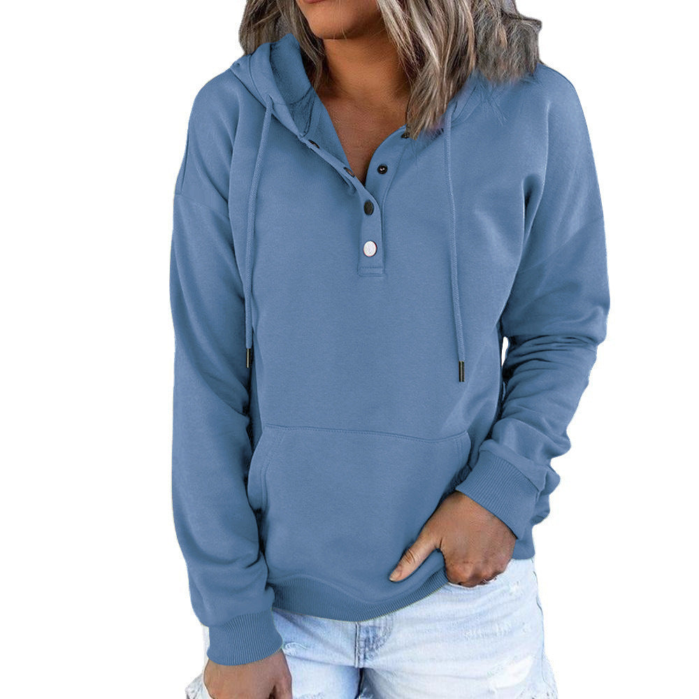 Women's Oversized Henley Hoodie Long Sleeve Pullover Top