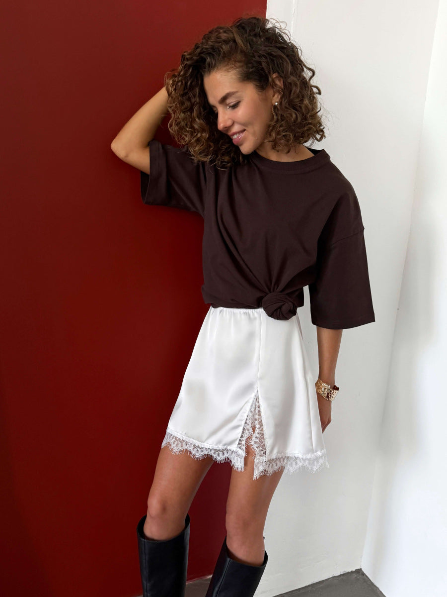 Y2K Satin Lace Mini Skirt – Elegant Chic Casual Party