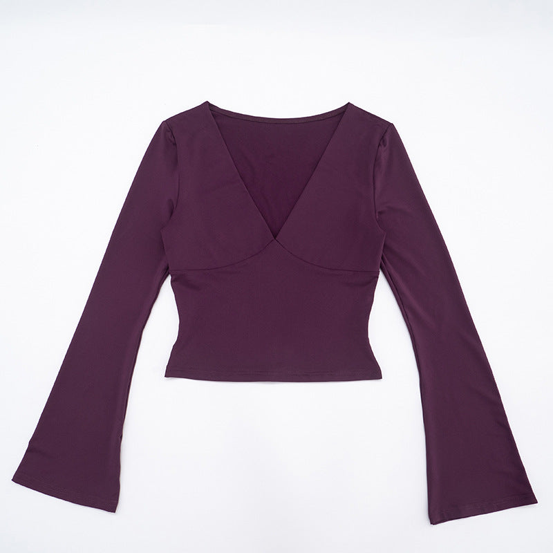 Sexy Deep V Neck Long Sleeve Bodycon Crop Top