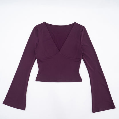 Sexy Deep V Neck Long Sleeve Bodycon Crop Top