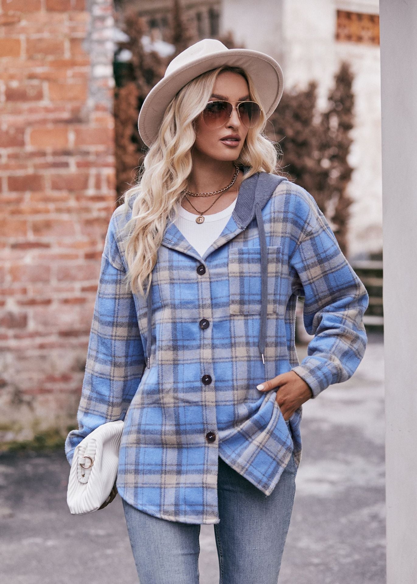 Plaid Hooded Shacket Jacket Oversized Fall Flannel Coat