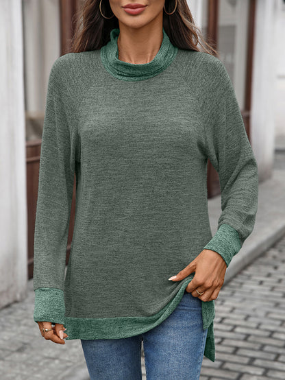 Women's Color Block Cowl Neck Long Sleeve Tunic Top